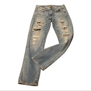 American Eagle Core Flex Distressed Skinny Jeans w/ Patches